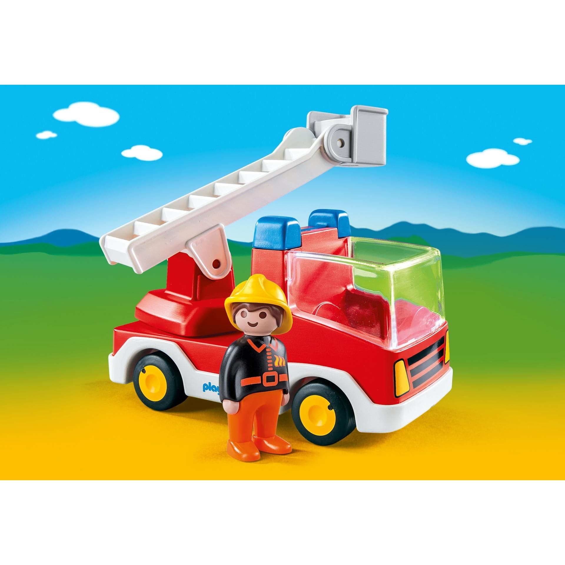 Colorful PLAYMOBIL 1.2.3 Ladder Unit Fire Truck for Toddlers