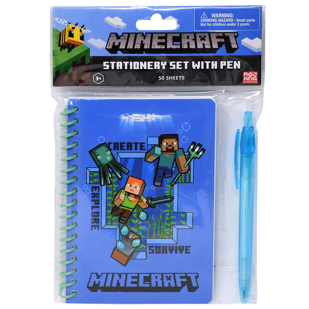High - Quality Minecraft Themed Spiral Notebook with a Pen Enclosed in a Poly Bag with Header, Featuring 50 Sheets of Paper