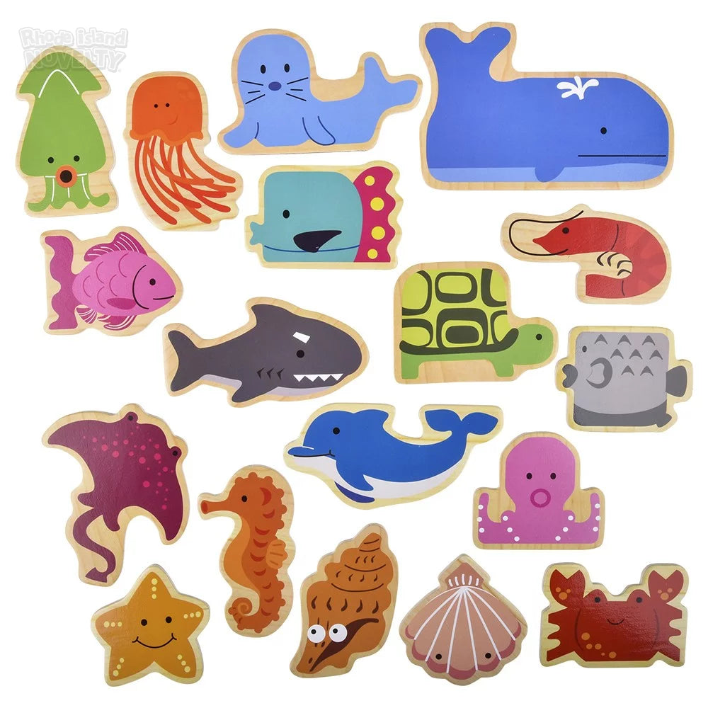 18-Piece Handmade Wooden Puzzle for Learning Sea Creatures and Shapes