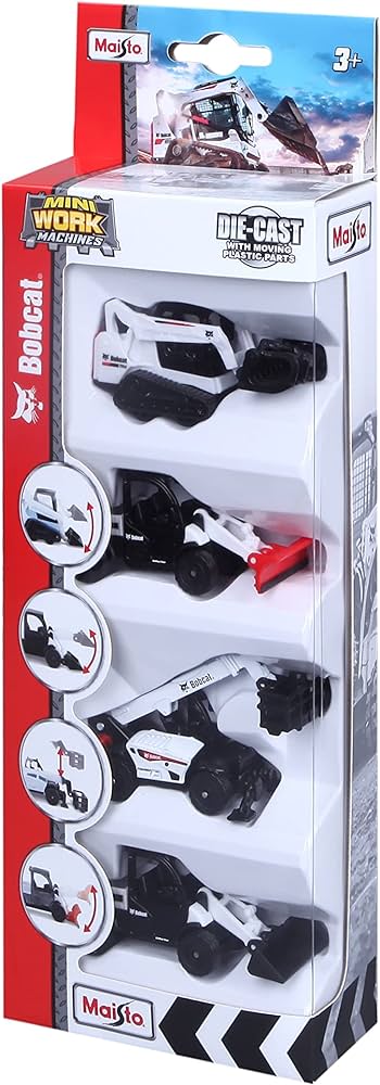 1:64 Scale 4-Pack of Mini Bobcat Work Machines