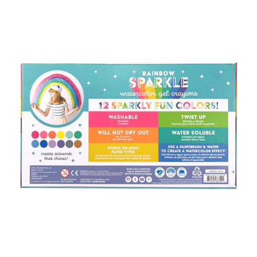 12-Piece Set of Rainbow Sparkling Metallic Washable Watercolor Gel Crayons