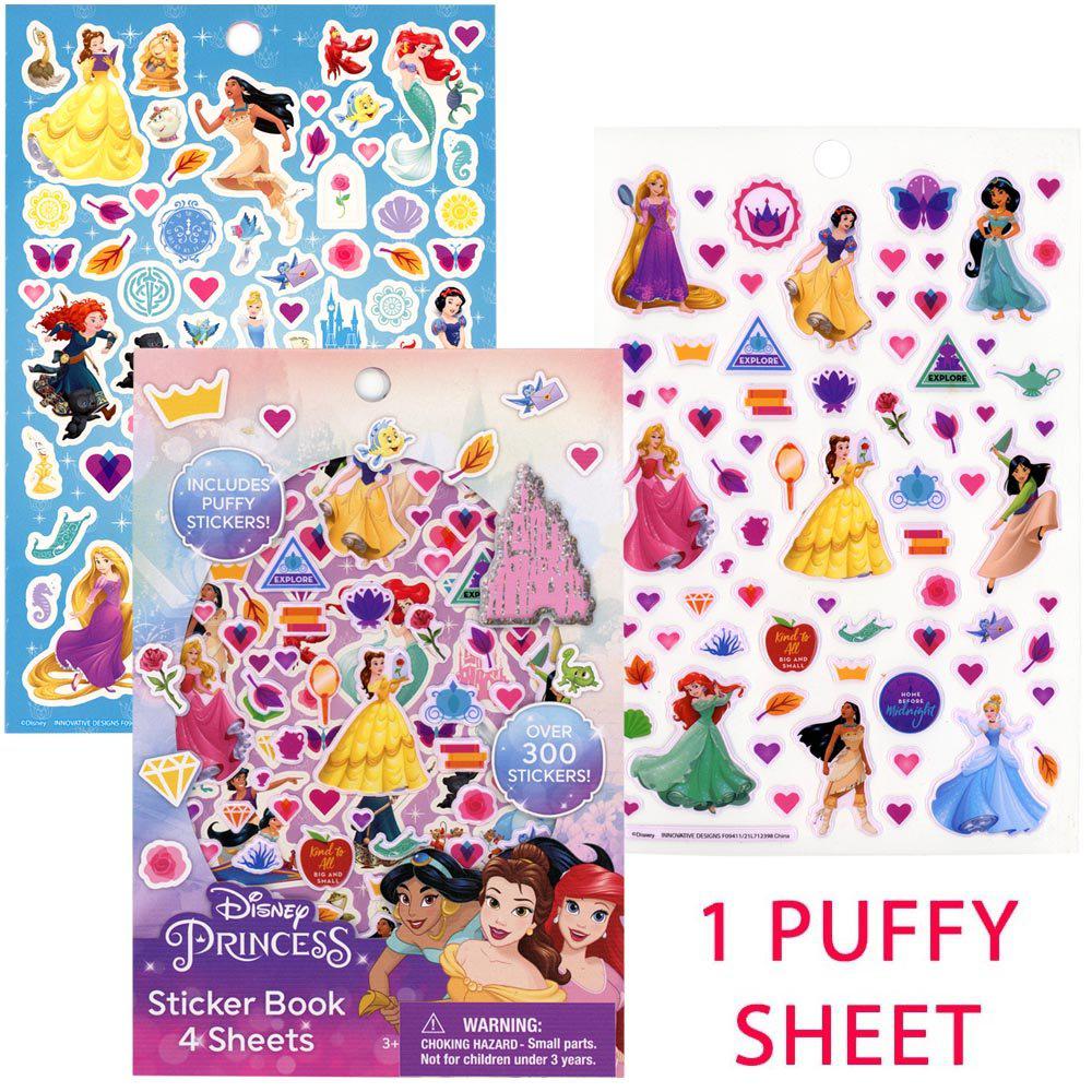 Princess Themed Sticker Book Featuring Four Sheets of Enchanting Puffy Stickers