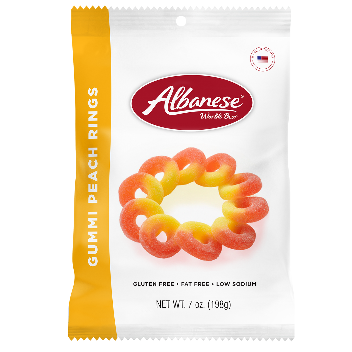 7 oz. Peg Bag of Gummy Peach Flavored Rings - Delicious Gummy Candy
