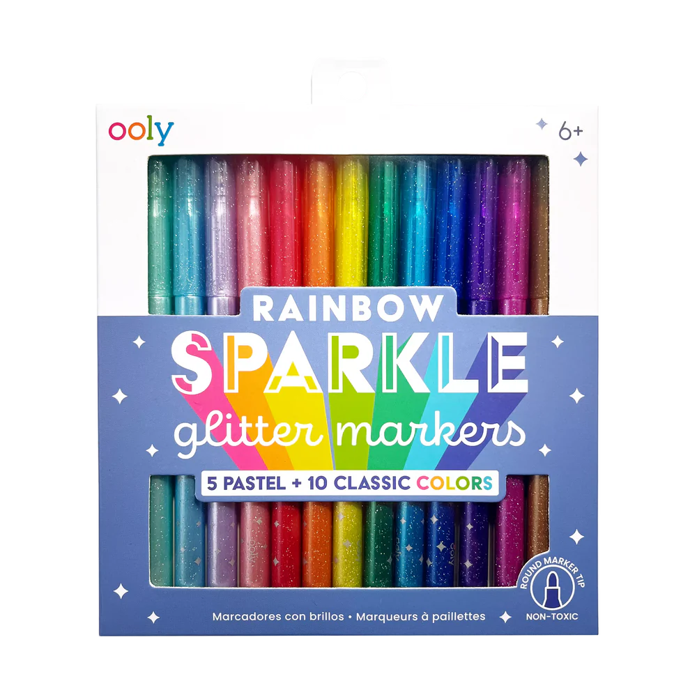 Set of 15 Rainbow Sparkling Glitter Coloring Markers for Creative Drawing