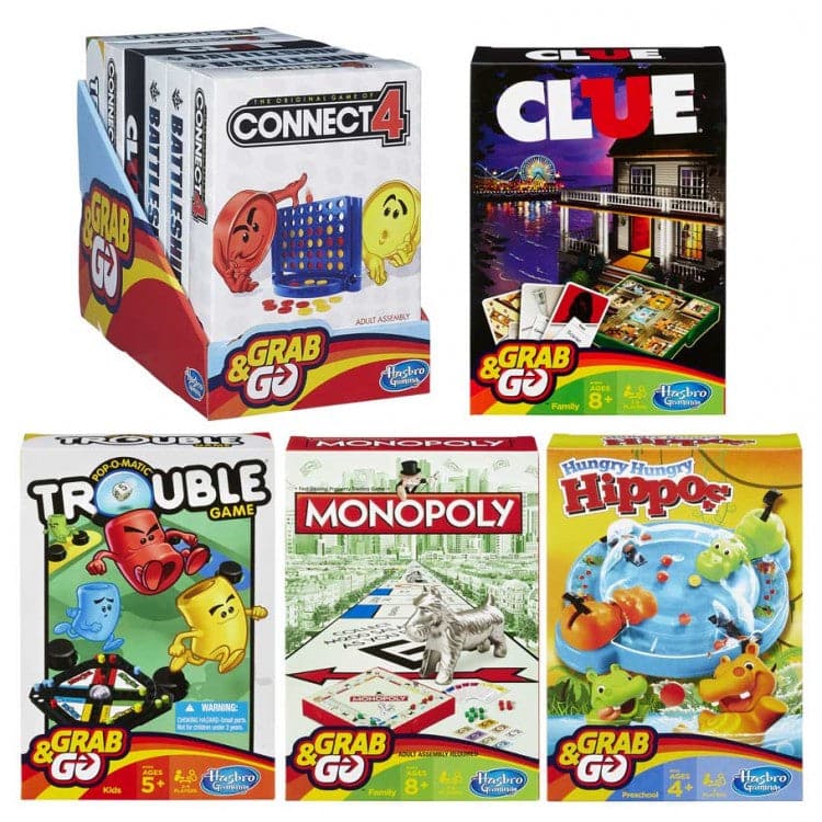 Portable Travel Game Collection of Grab-and-Go Style Featuring Popular Hasbro Games