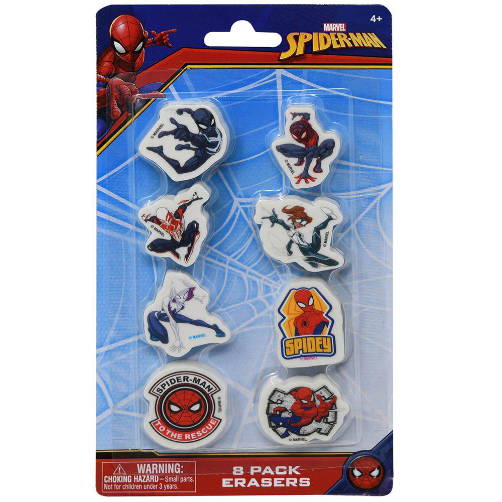 8-Pack Spiderman Erasers on Blister Card for School Use