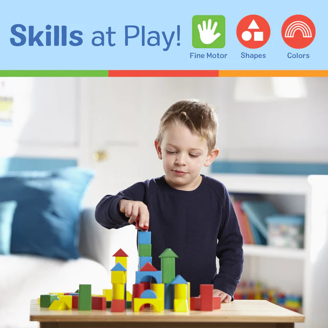 100-Piece Smooth Wooden Building Blocks in 4 Colors and 9 Shapes