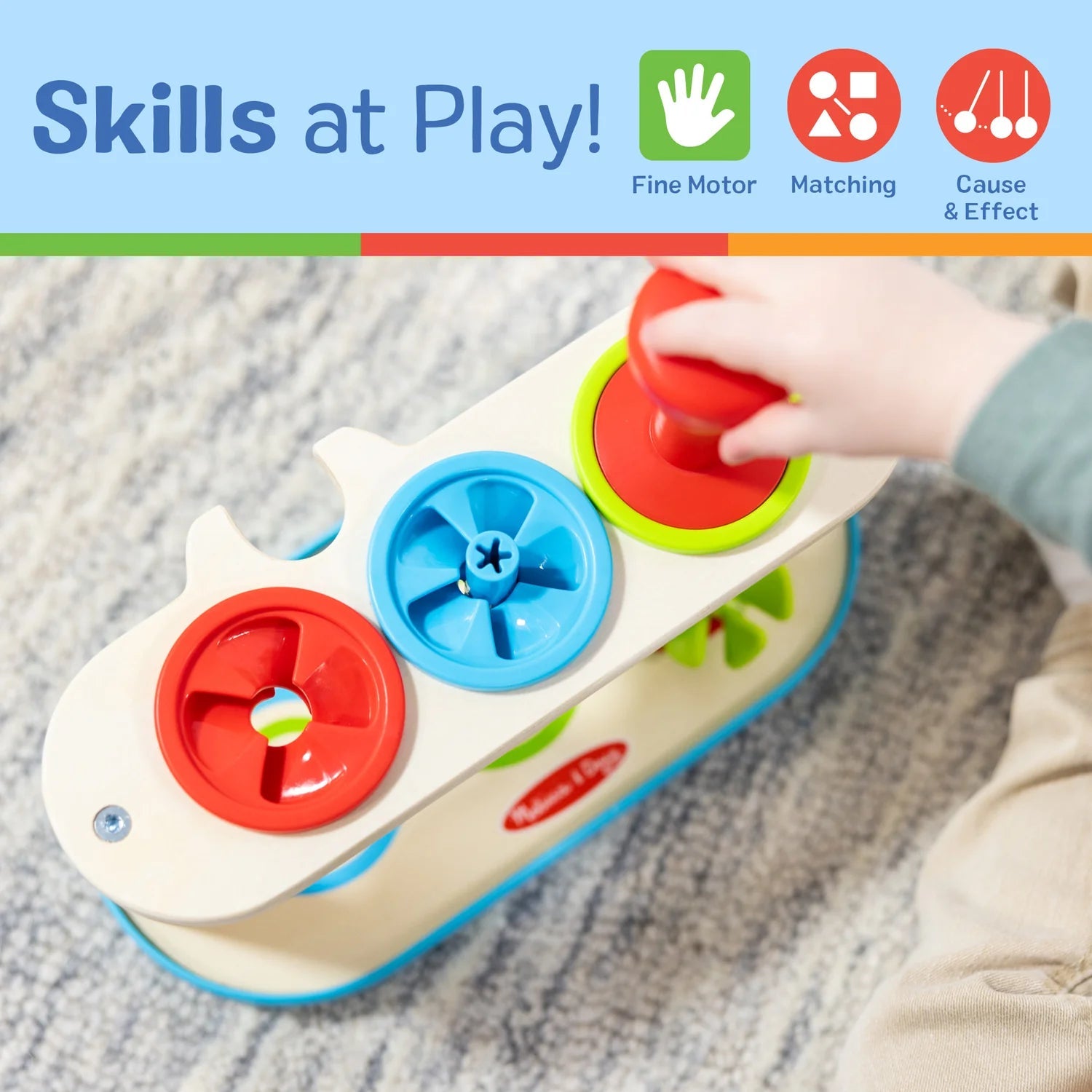 Melissa & Doug Colorful Match & Push Spinning Tops for Preschoolers