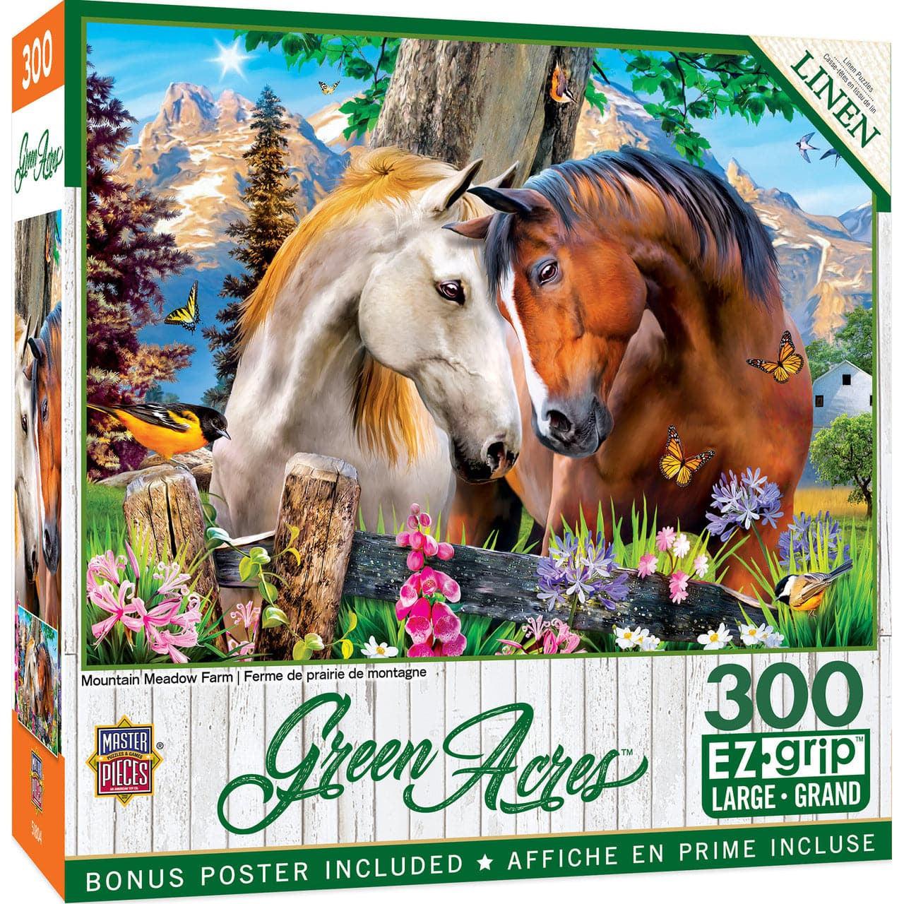 Green Acres Mountain Meadow Farm 300-Piece Easy-Grip Jigsaw Puzzle - Ideal for Puzzle Enthusiasts