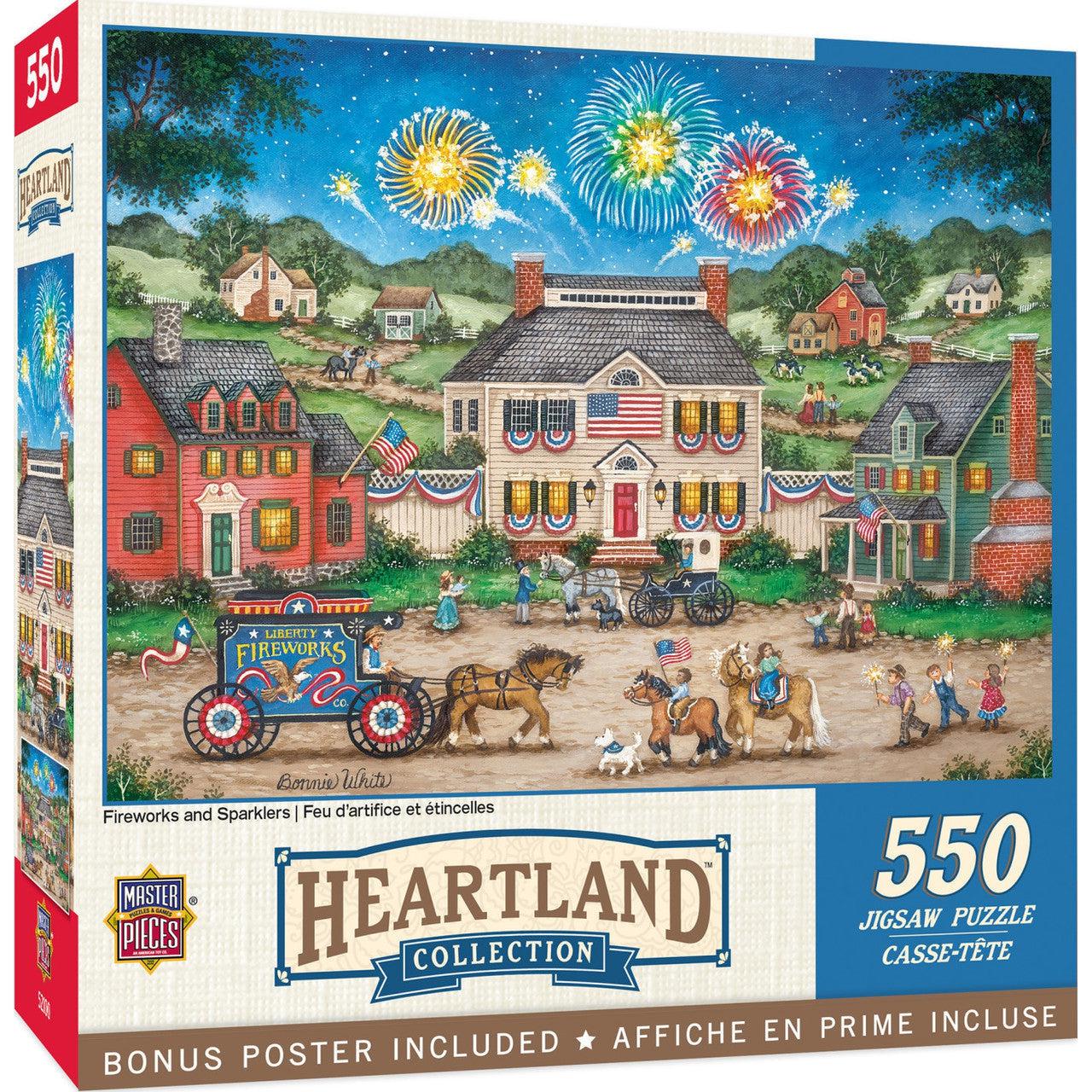 Heartland Collection - 550 Piece Jigsaw Puzzle Featuring Fireworks and Sparklers on Fourth of July