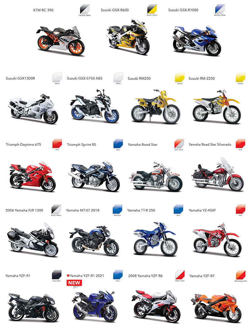 1:18 Scale Assorted Styles of Motorcycles and Two - Wheelers
