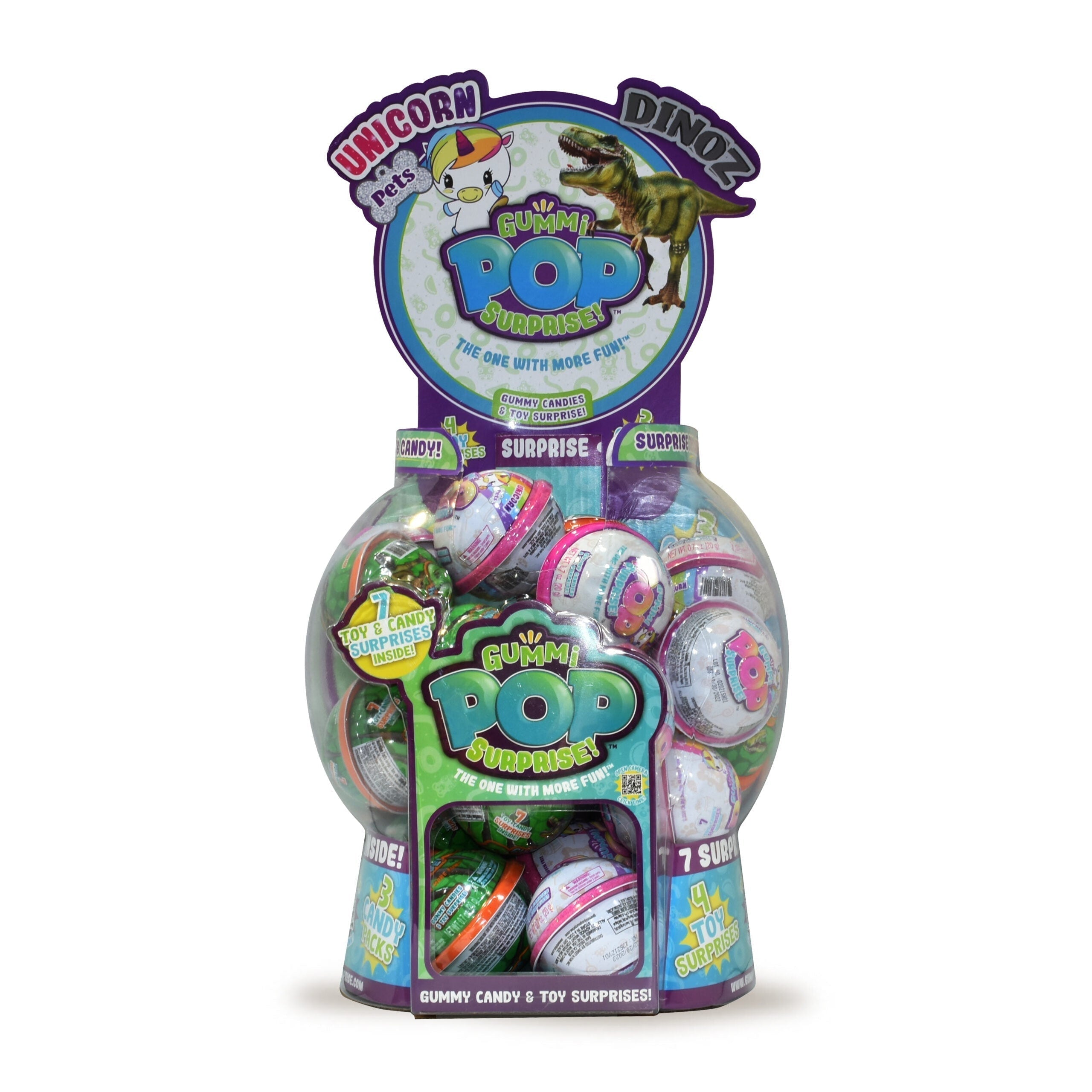 Specialty Display of 24 Gummi Pop Surprise with Unicorn Pets and Dinoz