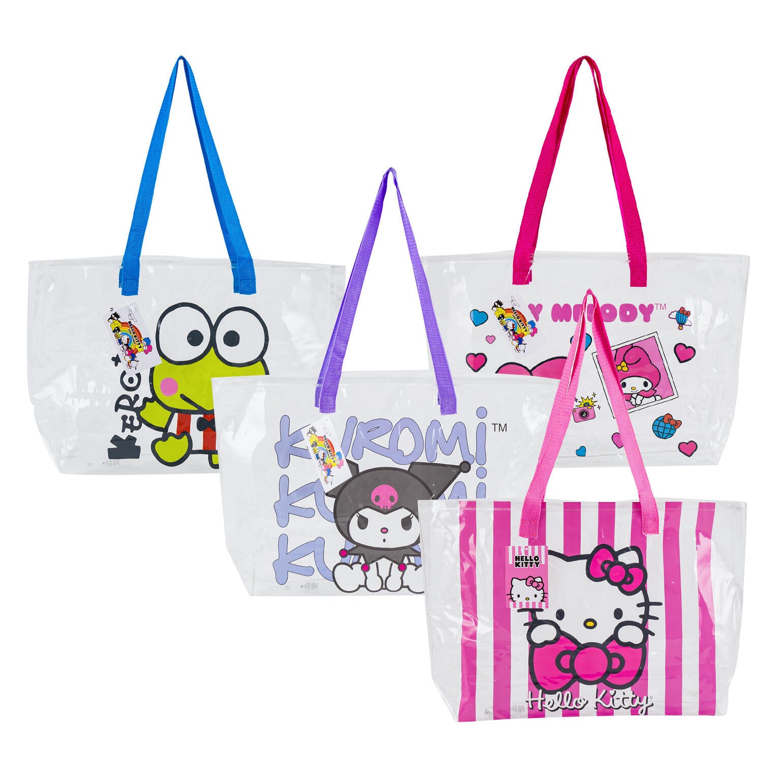 14-Inch Assorted Styles Clear Tote Bags Featuring Hello Kitty & Friends