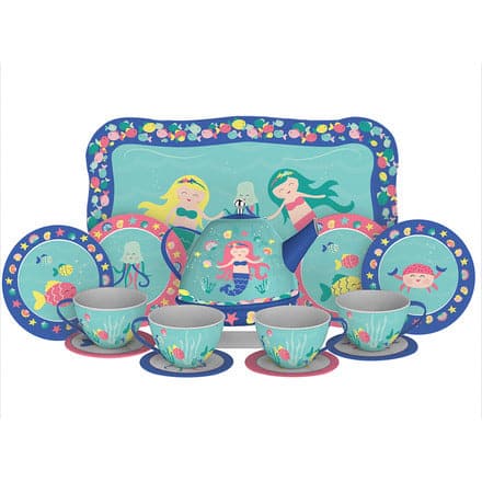 Exquisite 15-Piece Mermaid-Themed Tin Tea Set for Tea Lovers