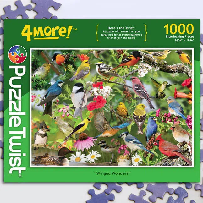 1,000 Piece Backyard Song Birds Puzzle - Puzzle Twist - Winged Wonders Collection