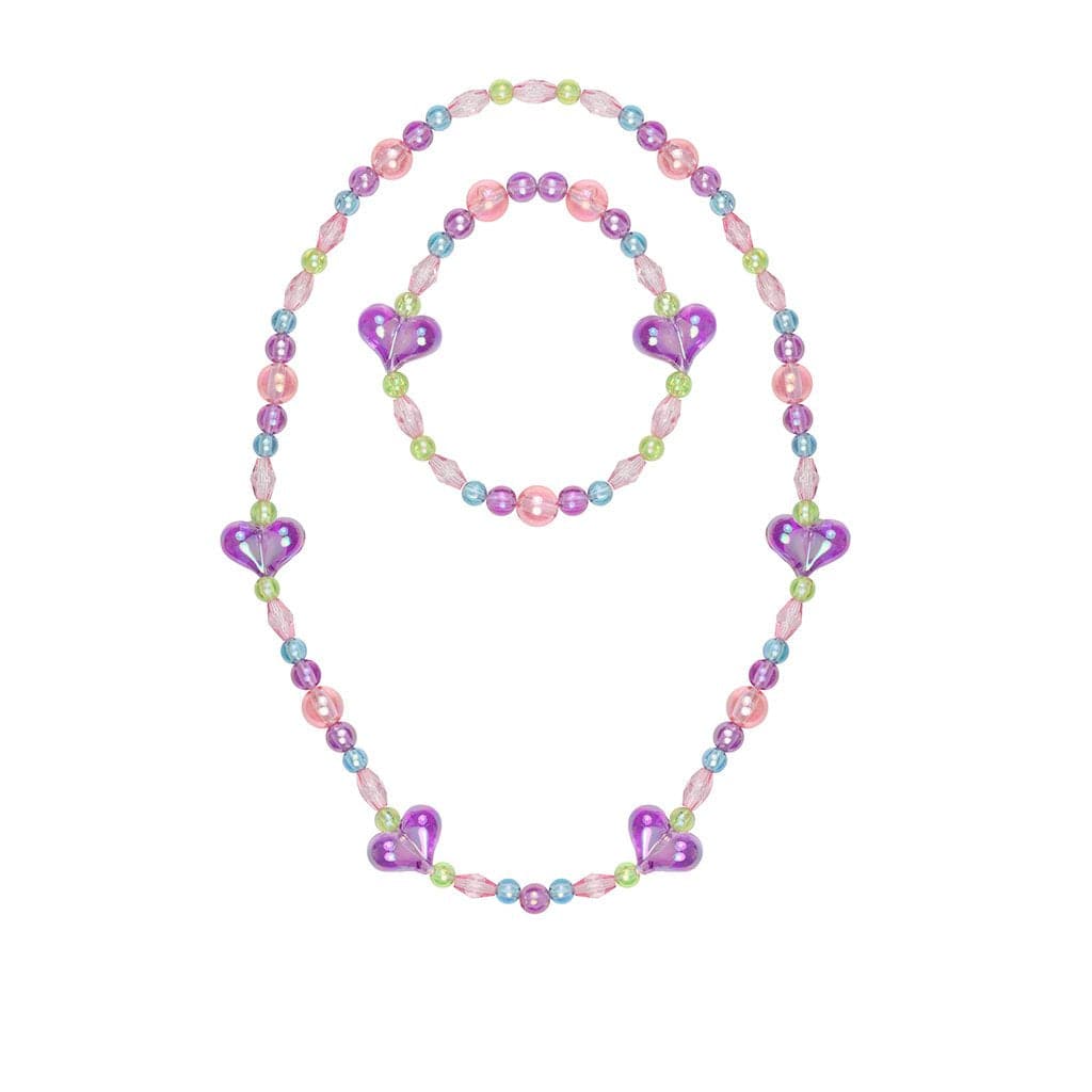 Stylish Elastic Beaded Heart Necklace and Bracelet Set