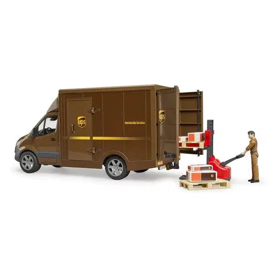 Mercedes-Benz Sprinter UPS Delivery Truck Set with Manually-Operated Pallet Jack and Accessories