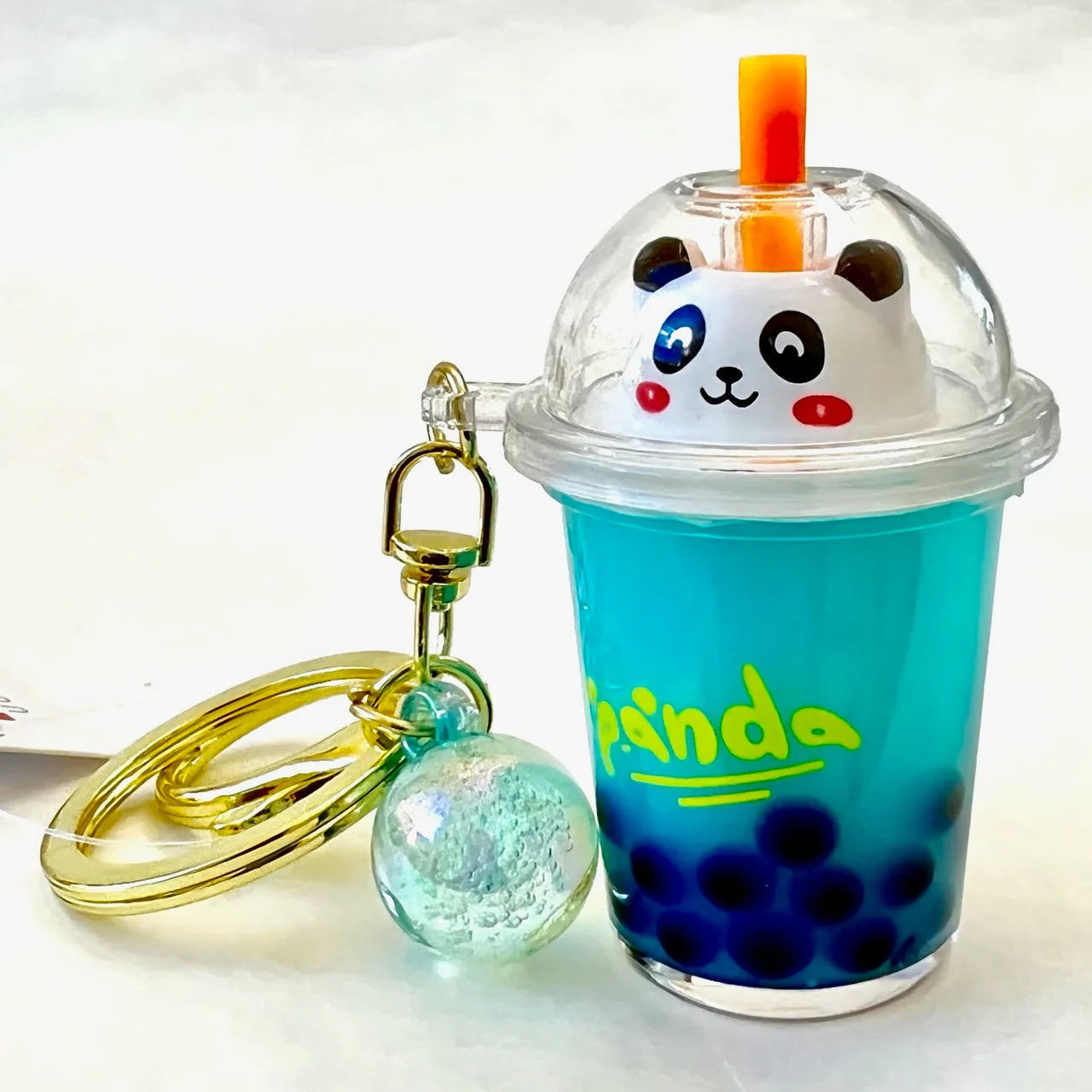 Cute Panda Boba Tea Themed Floaty Keychain Charm for Keys and Bags