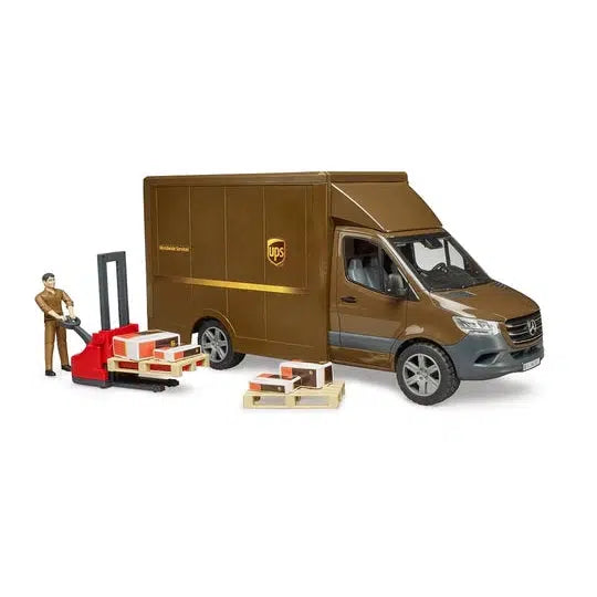 Mercedes-Benz Sprinter UPS Delivery Truck Set with Manually-Operated Pallet Jack and Accessories