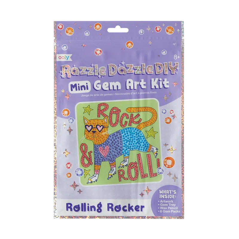 OOLY Razzle Dazzle Do-It-Yourself Mini Gem Art Crafting Kit Featuring a Rolling Rocker Feline