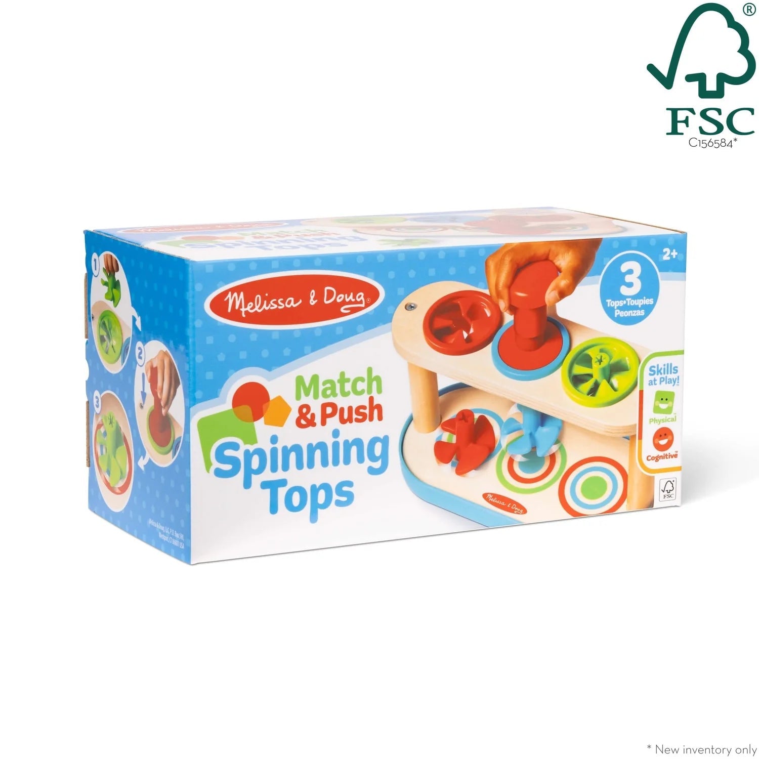 Melissa & Doug Colorful Match & Push Spinning Tops for Preschoolers