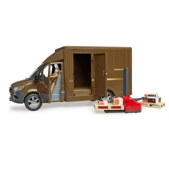 Mercedes-Benz Sprinter UPS Delivery Truck Set with Manually-Operated Pallet Jack and Accessories