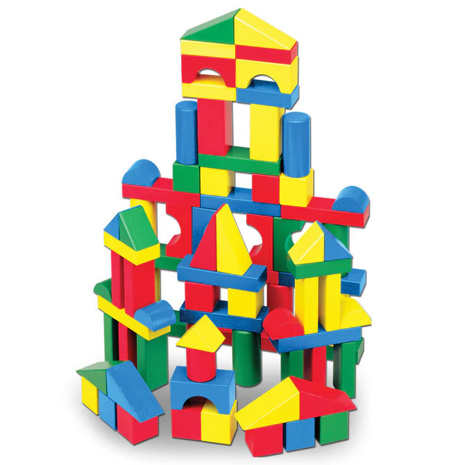 100-Piece Smooth Wooden Building Blocks in 4 Colors and 9 Shapes