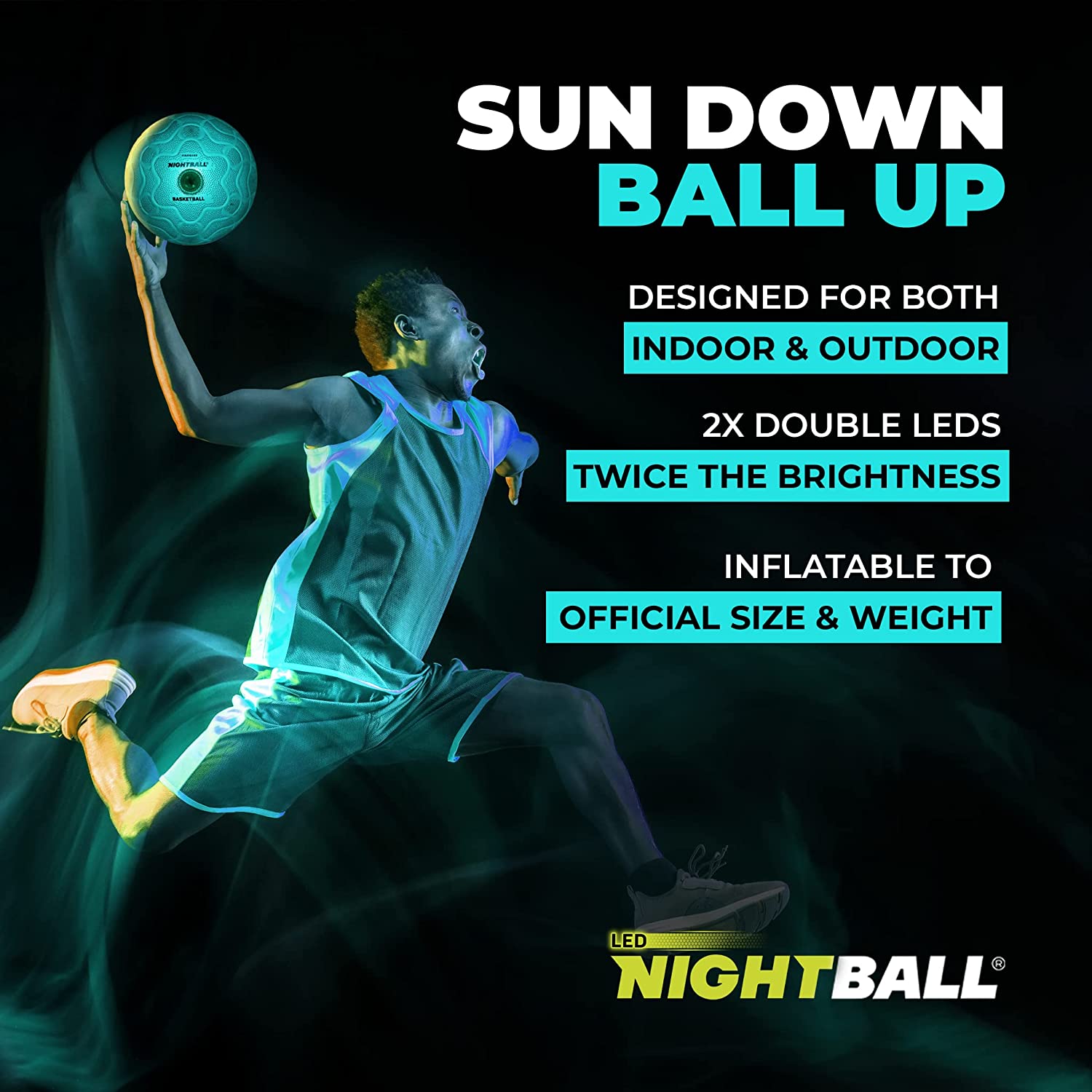 Tangle Creations Teal Nightball LED Glow in the Dark Light Up Regulation Size Basketball