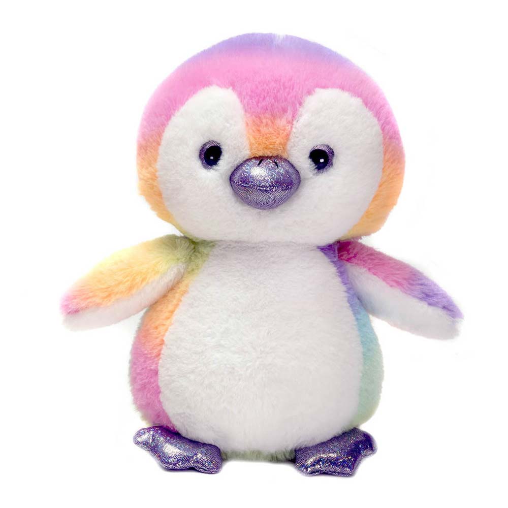 10.5-Inch Rainbow Sherbet Color Standing Penguin with Purple Glitter