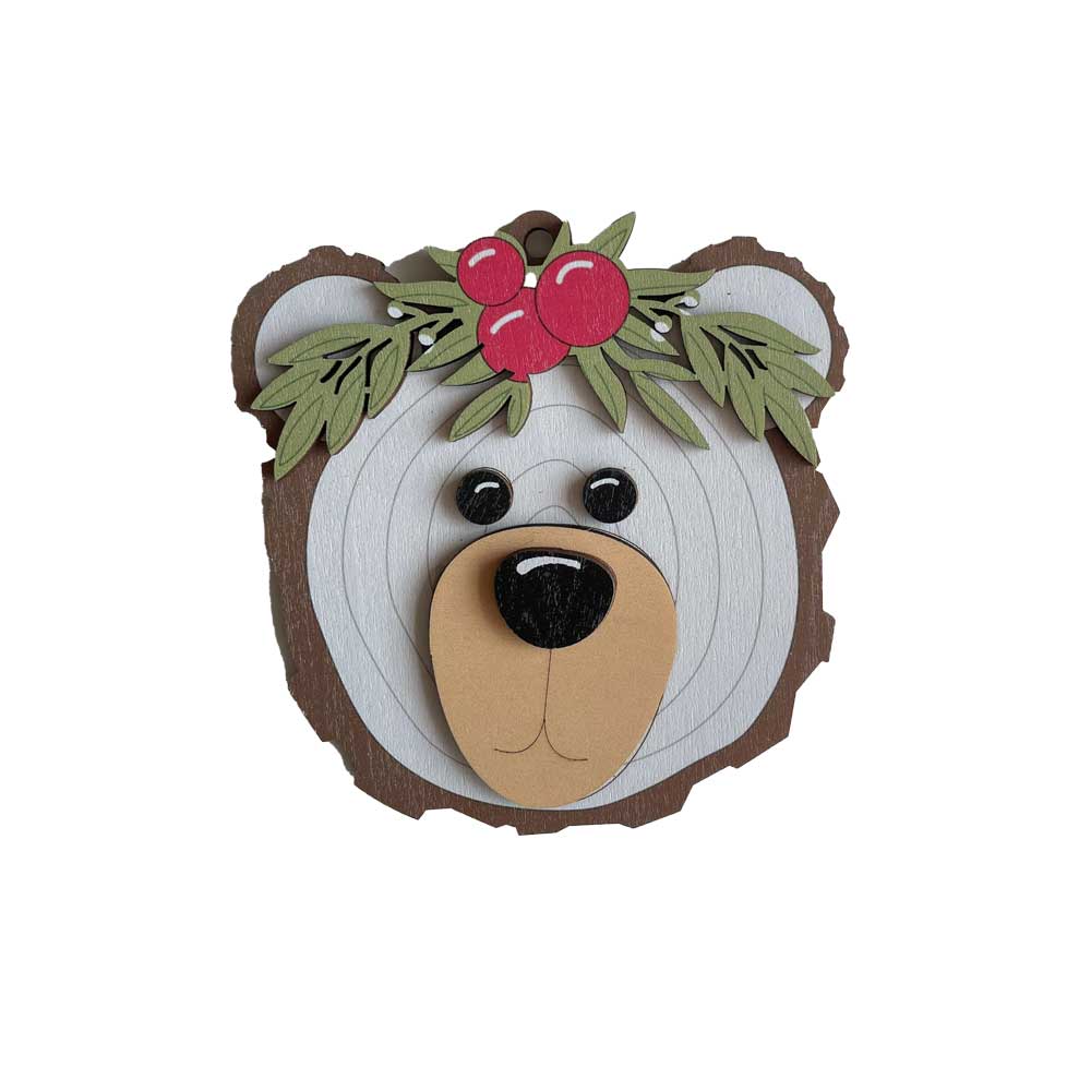 Customizable Standard Wooden Christmas Ornament Featuring a Polar Bear Design