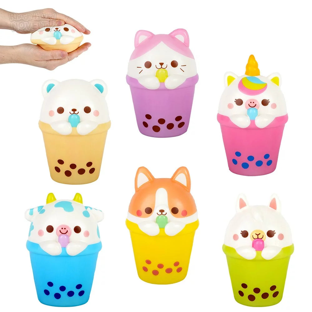 Squishy Bubble Tea-Shaped Animal Fidget Toy Set of 5