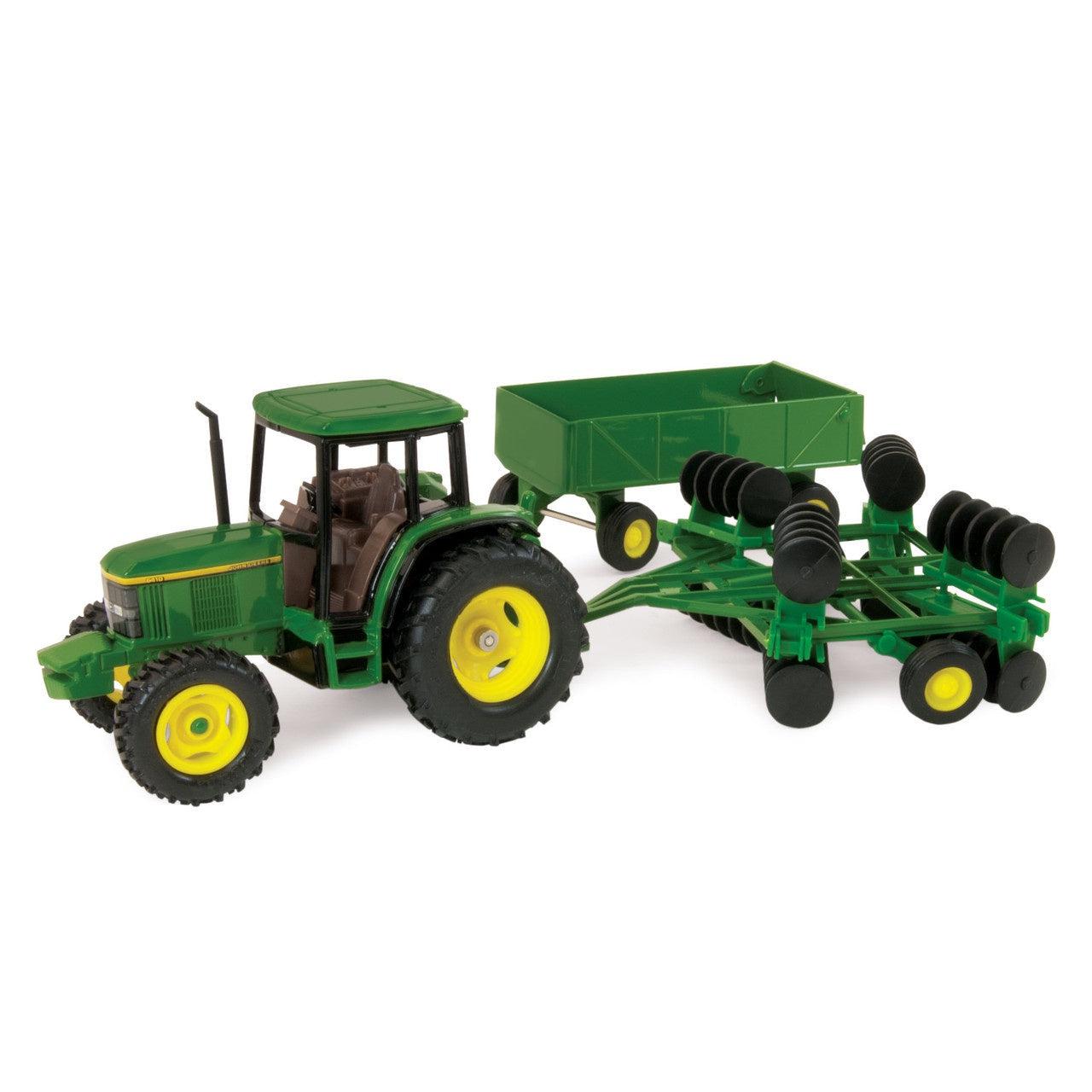 1:32 Scale John Deere 6410 Tractor Toy Set with Barge Wagon and Wing Disk for Kids and Collectors