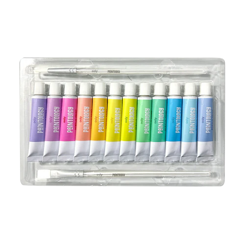 OOLY Paintology Pastel Acrylic Paints Set - 12 Tubes with 2 Brushes