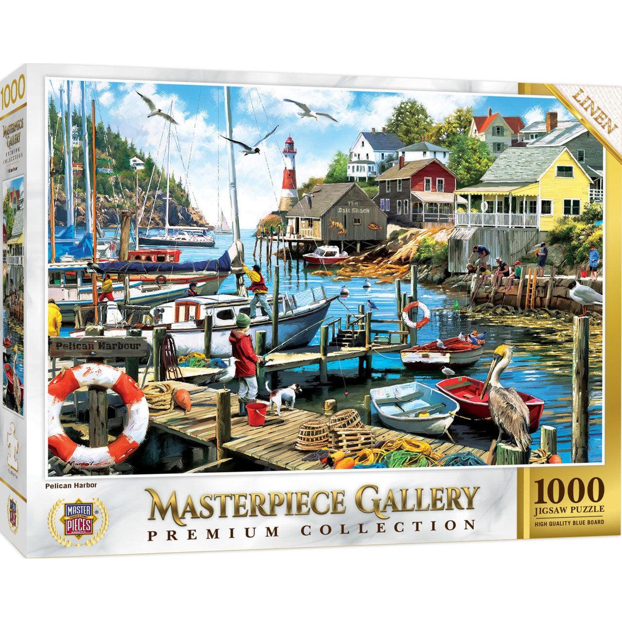 High - Quality 1000 - Piece Jigsaw Puzzle: Masterpiece Gallery's Pelican Harbor Scene