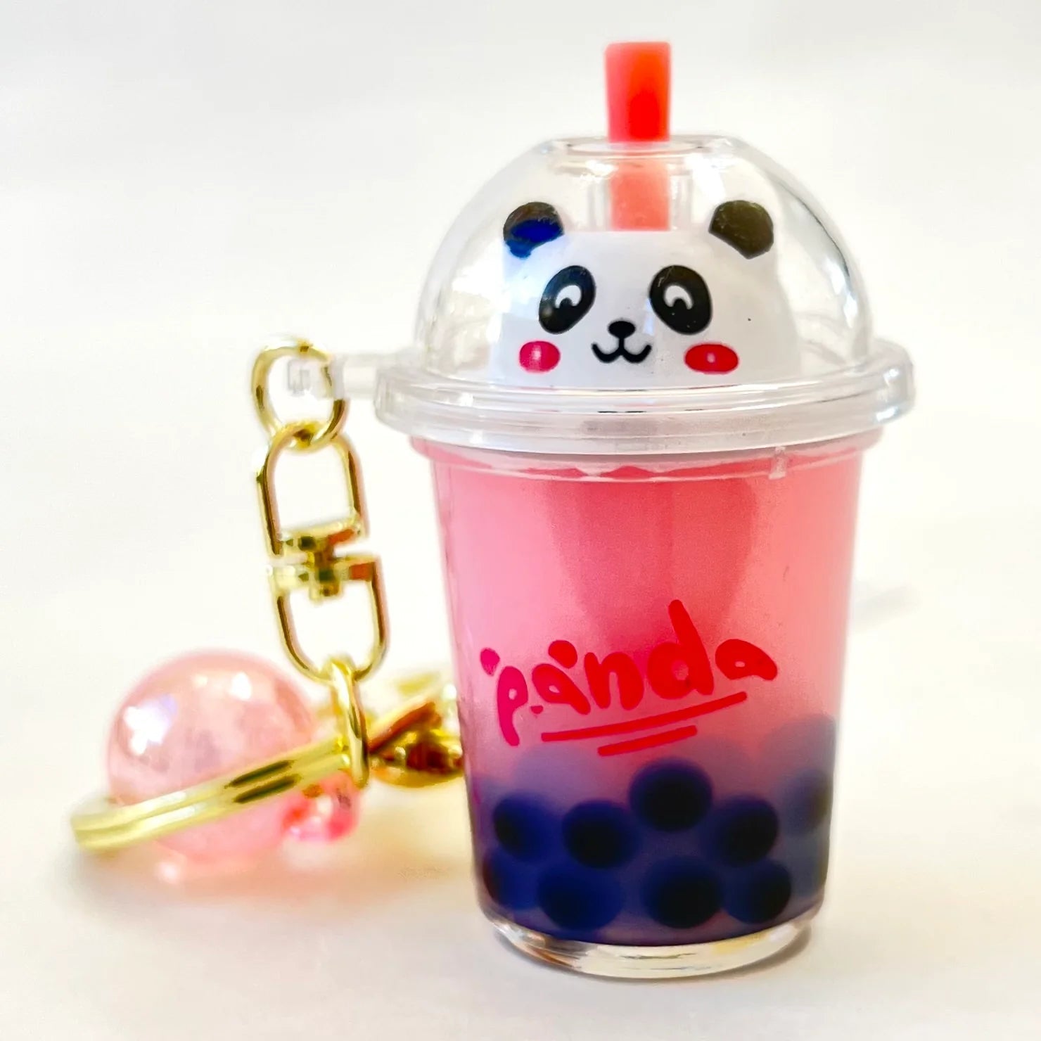 Cute Panda Boba Tea Themed Floaty Keychain Charm for Keys and Bags