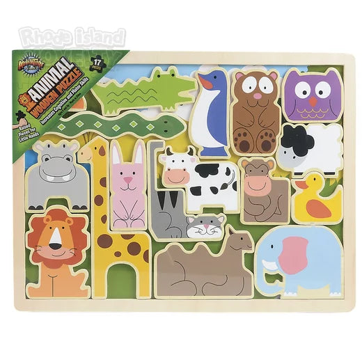 17-Piece Educational Wooden Zoo Animal Puzzle Set for Young Learners