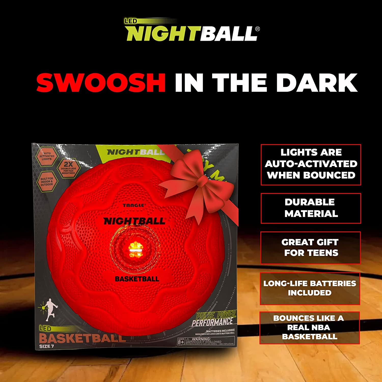 Red Glow-in-the-Dark Light-Up Basketball - NightBall for Enhanced Nighttime Play