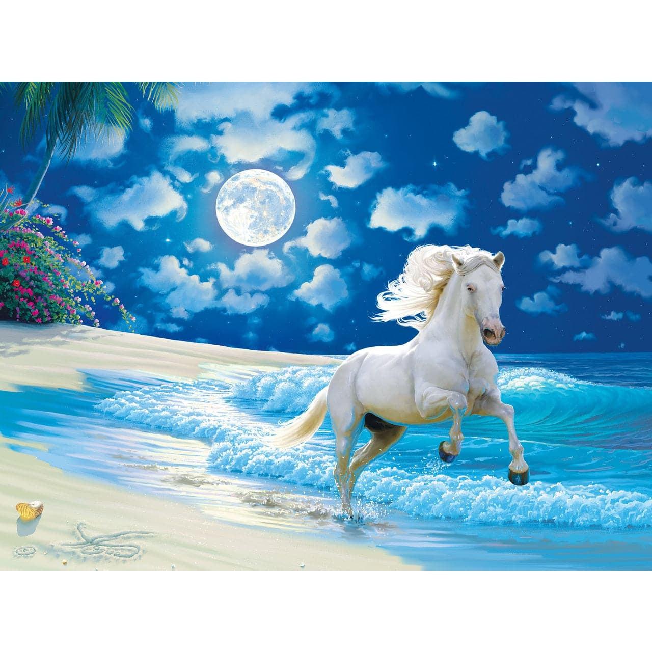 300-Piece Glow-in-the-Dark Puzzle: Moonlit Dance with Majestic Horse Scene
