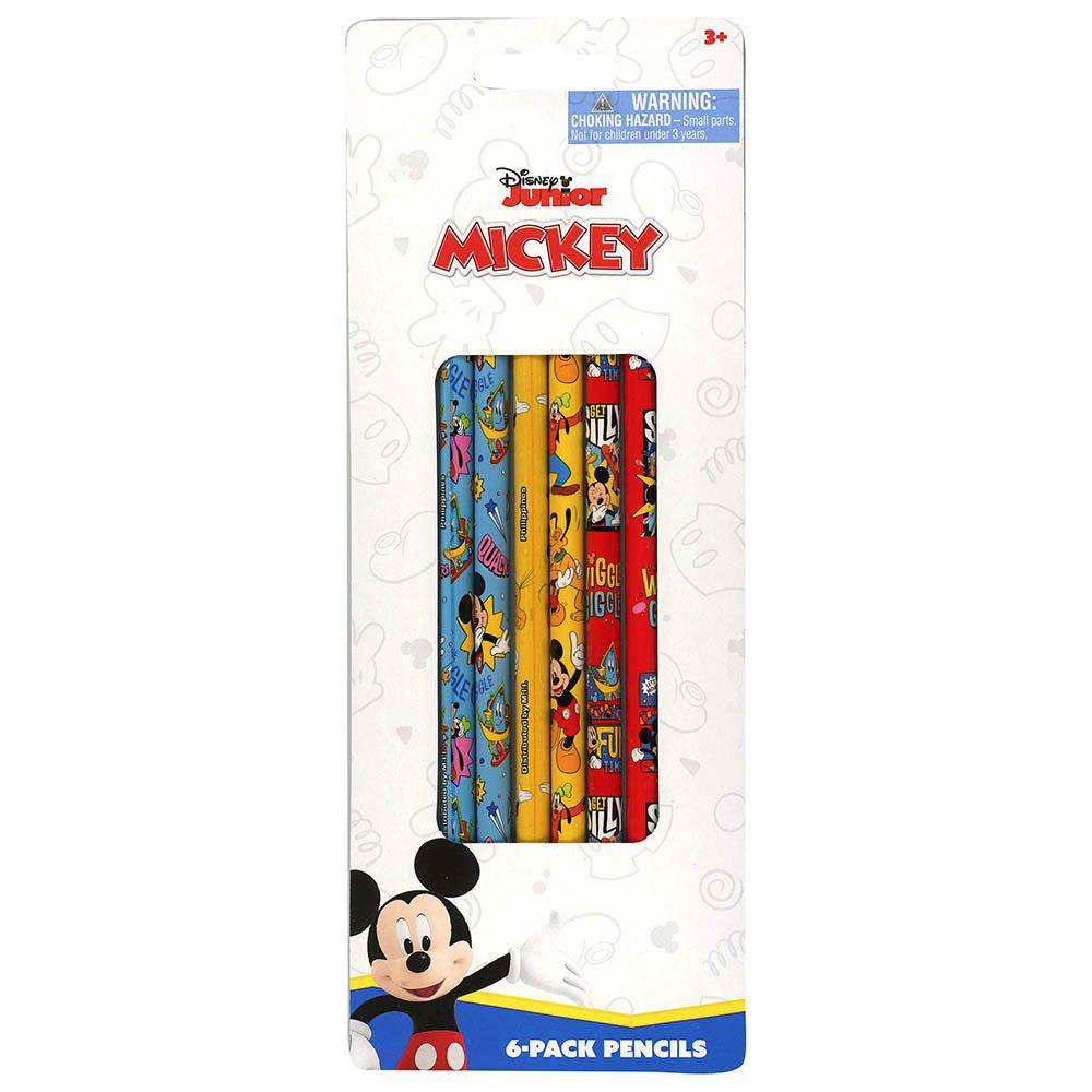 Set of 6 Mickey Themed Pencils Packaged on a Colorful Blister Card