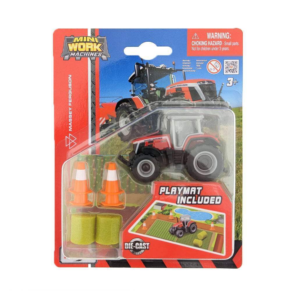 1:64 Scale Miniature Work Machines - 3 Piece Tractors Set with Mini Farm Play Mat in Assorted Styles