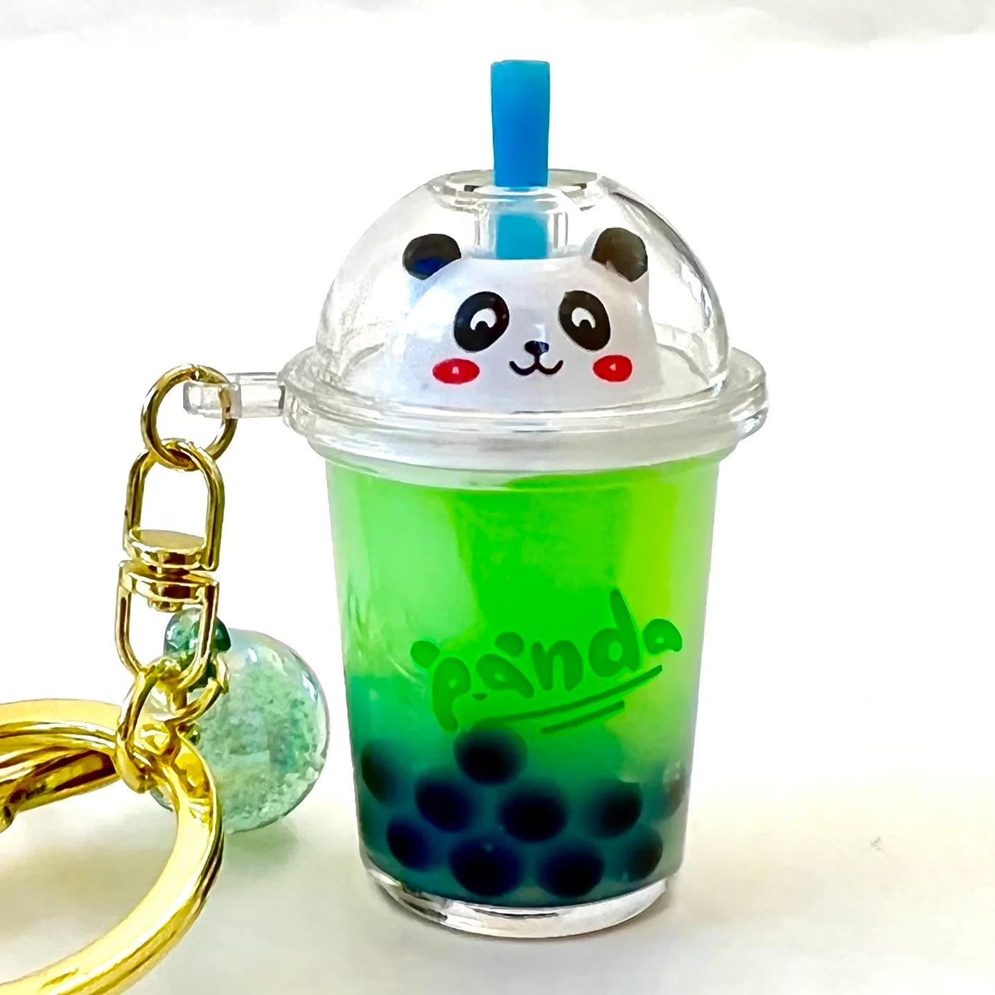 Cute Panda Boba Tea Themed Floaty Keychain Charm for Keys and Bags