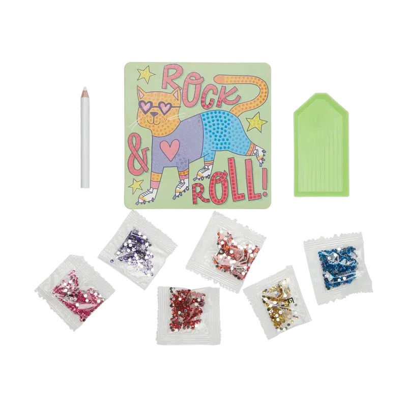 OOLY Razzle Dazzle Do-It-Yourself Mini Gem Art Crafting Kit Featuring a Rolling Rocker Feline