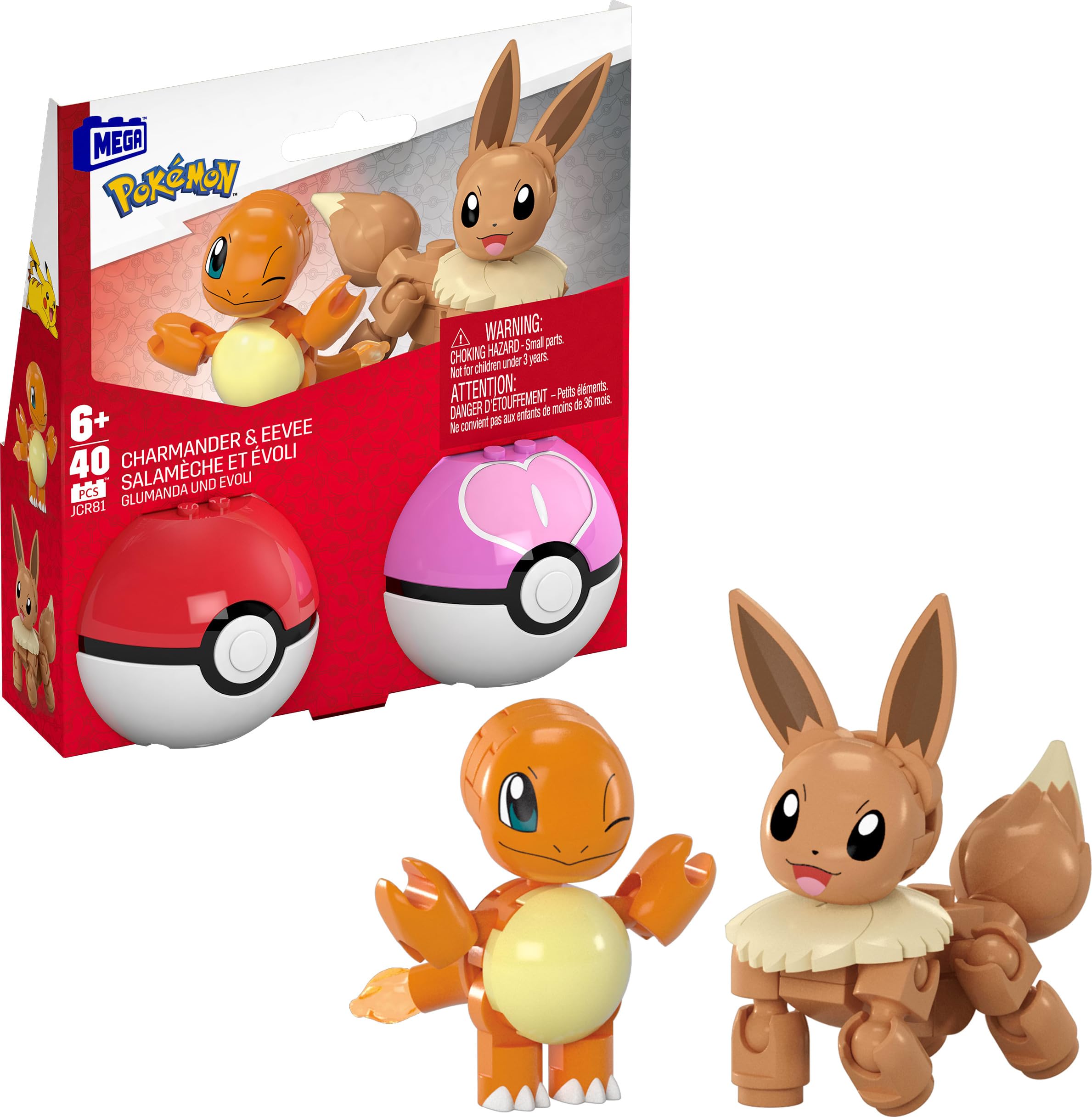 Mega Construx Building Toy Set - Pokémon Charmander and Eevee in Poké Ball 2 - pack