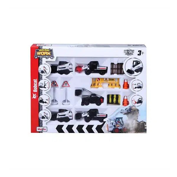 1:64 Scale 3-Bobcat Mini Work Machines Play Set for Kids