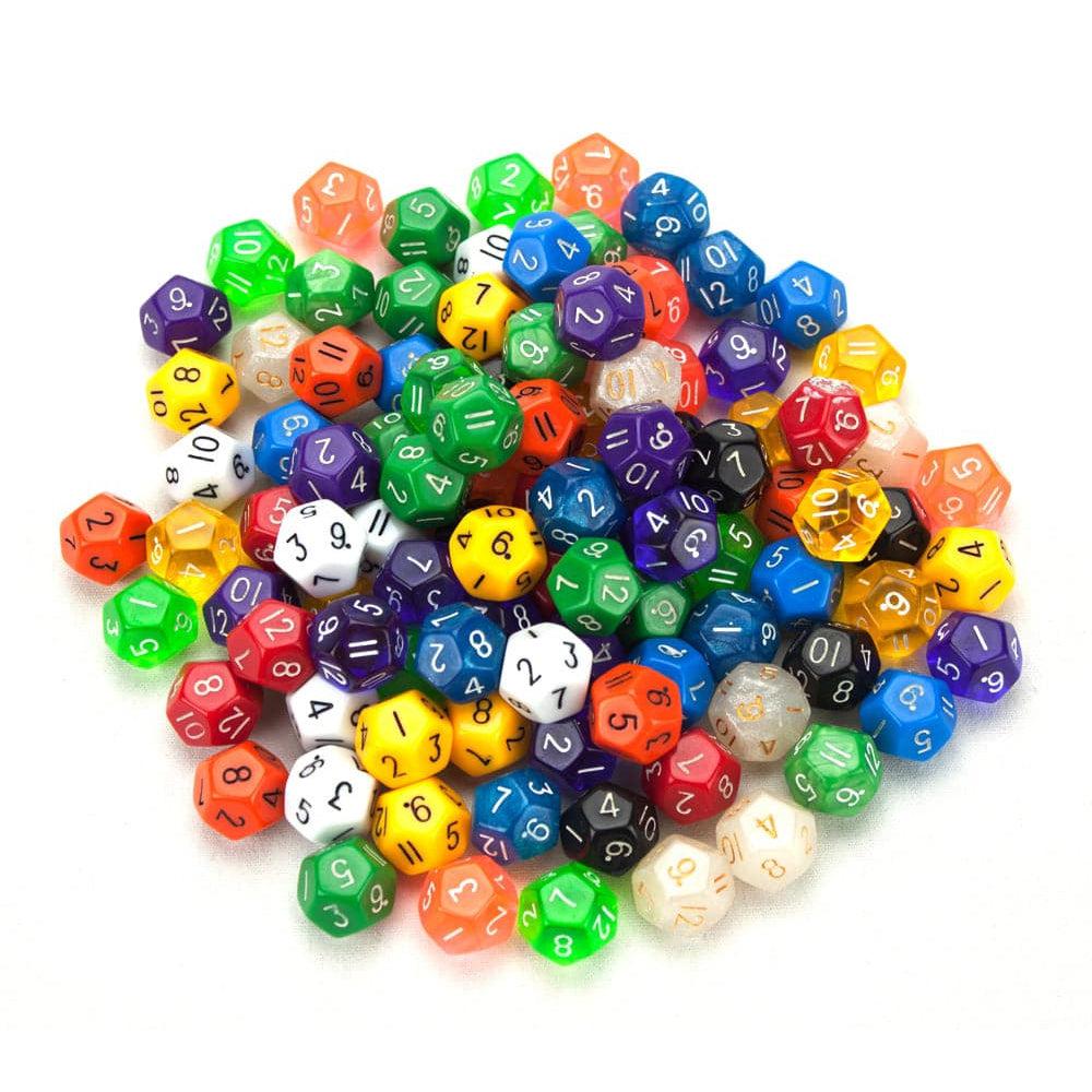100+ Pack of Multicolored Random D12 Polyhedral Dice for Various Games