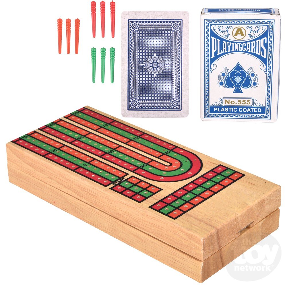 14.5 - inch Portable Cribbage Board Game Box Set with Playing Cards