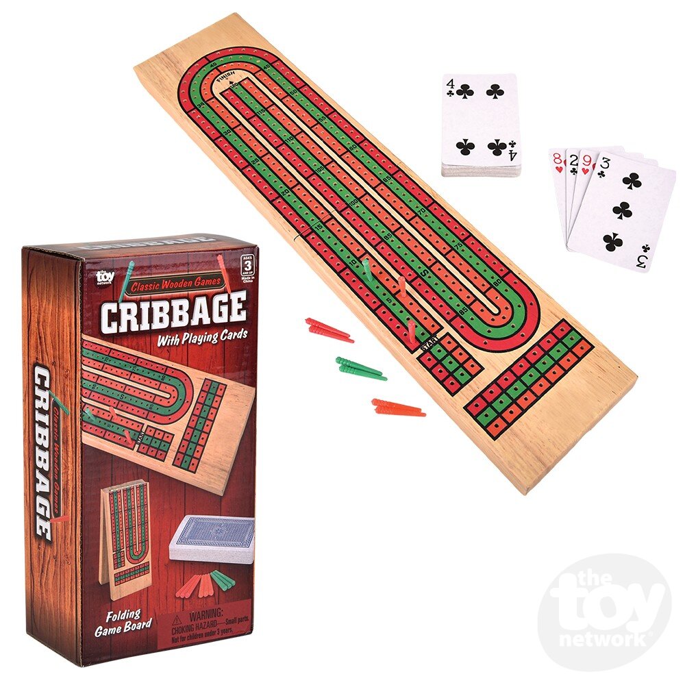 14.5 - inch Portable Cribbage Board Game Box Set with Playing Cards