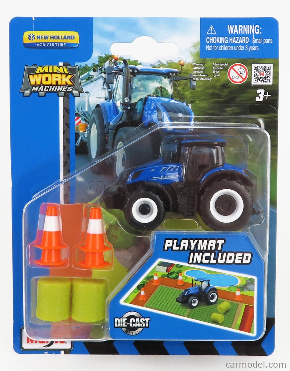1:64 Scale Miniature Work Machines - 3 Piece Tractors Set with Mini Farm Play Mat in Assorted Styles
