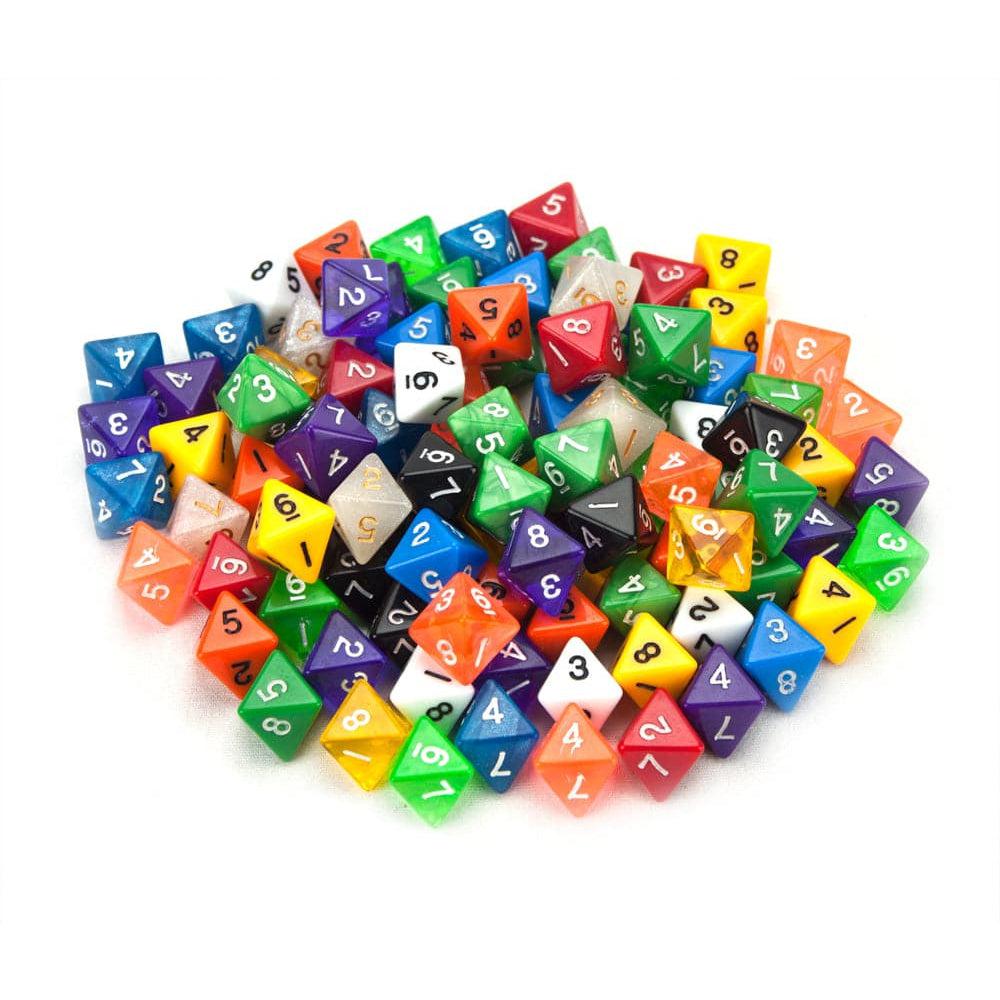 A Large Pack of Over 100 Randomly Assorted D8 Polyhedral Gaming Dice in Various Colors