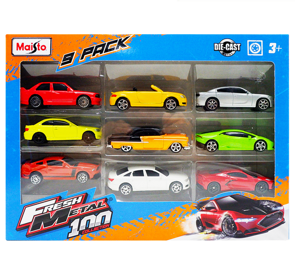 1:64 Scale 9-Pack Assorted Styles Fresh Metal Cars